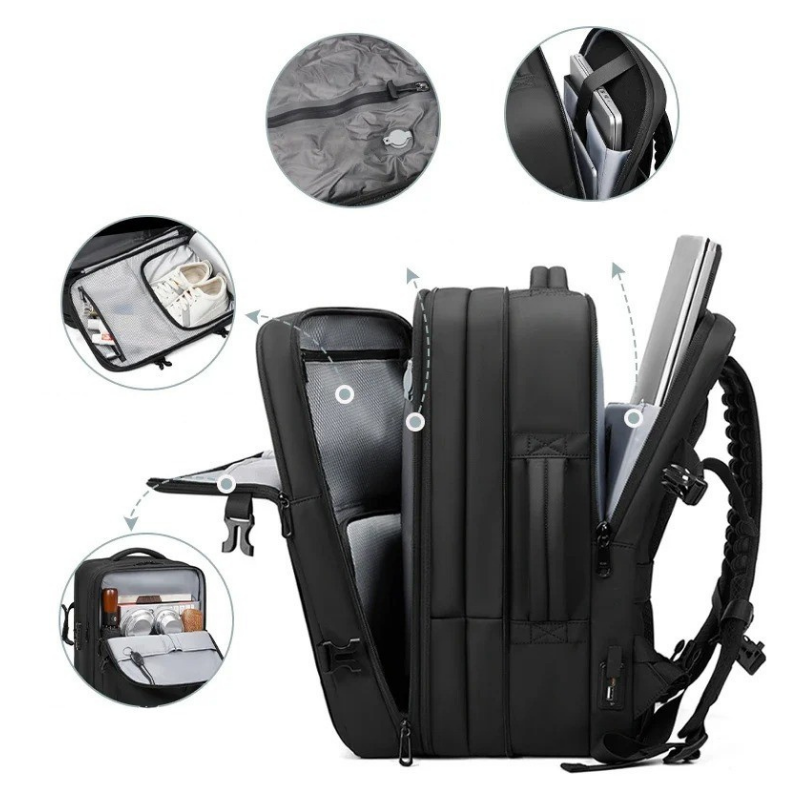 Premium Backpack – Expandable 55L with Vacuum Compression, USB Port, and Anti-Theft System